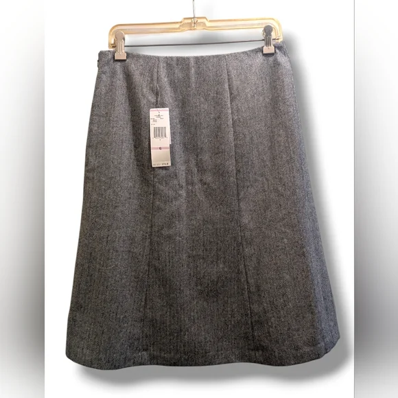 Jones New York Country Wool Blend Black/White Herringbone Embroidered Skirt- 6 - Picture 2 of 12